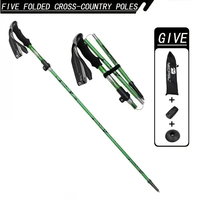 Five Section Folding Trekking Cane For Hiking And Walking - Lightweight 7075 Aluminum, Strong And Durable Outer Lock And High-density EVA Grip, Men'S And Women'S Cane, Foldable, Stretchable, Camping E