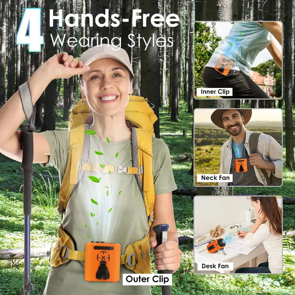 5 In 1 Portable Waist Clip Fan With 5 Speeds Flashlight 10000mAh Battery Operated Personal Wearable Turbo Belt Fan Hands-Free Neck Fan For Camping Travel Job Site