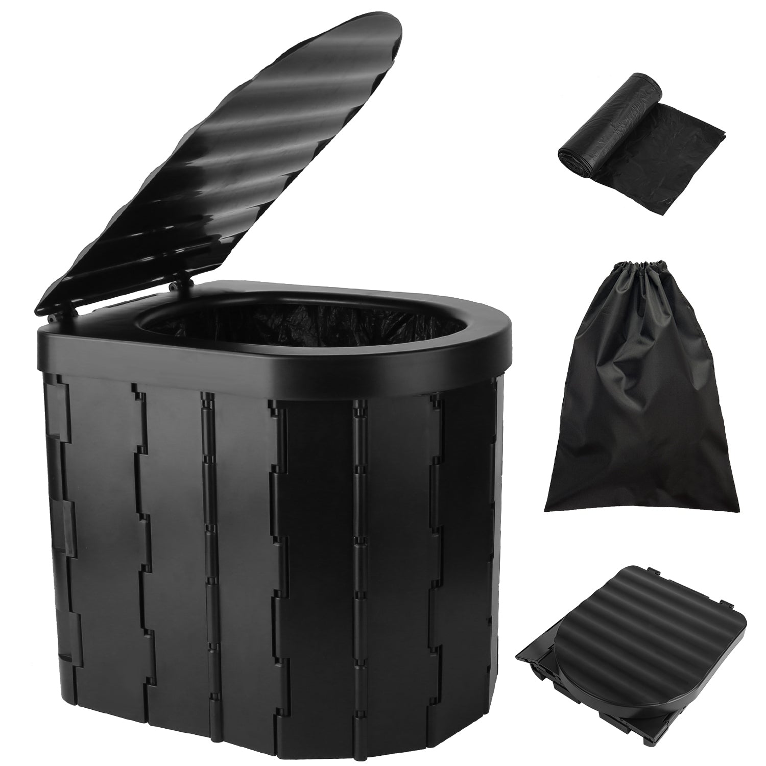 1Pc Foldable Emergency Toilet Portable Porta Potty For Car Travel Camping Boating Hiking Cleanable Travel Commode With Lid Carry Bag 1 Roll Garbage Bags