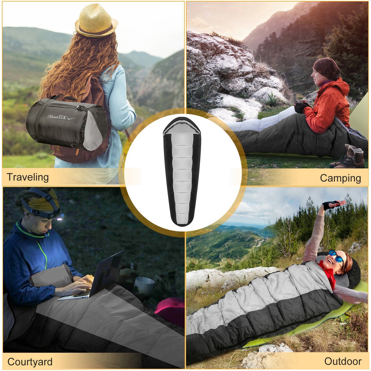 1Pc Mummy Sleeping Bag Camping Sleeping Bags For Adults Outdoor Soft Thick Water-Resistant Moisture-proof Sleep Bag Suitable For Spring Autumn Winter Seasons
