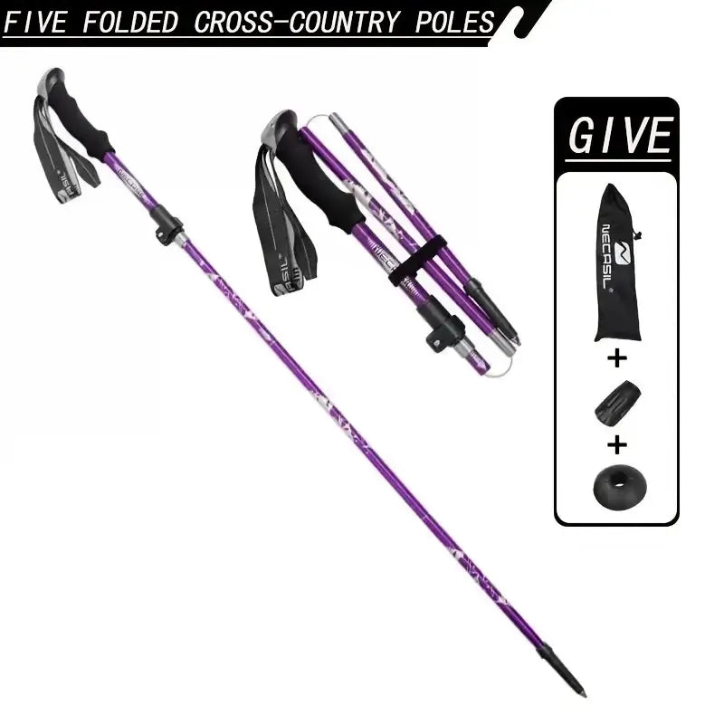 Five Section Folding Trekking Cane For Hiking And Walking - Lightweight 7075 Aluminum, Strong And Durable Outer Lock And High-density EVA Grip, Men'S And Women'S Cane, Foldable, Stretchable, Camping E