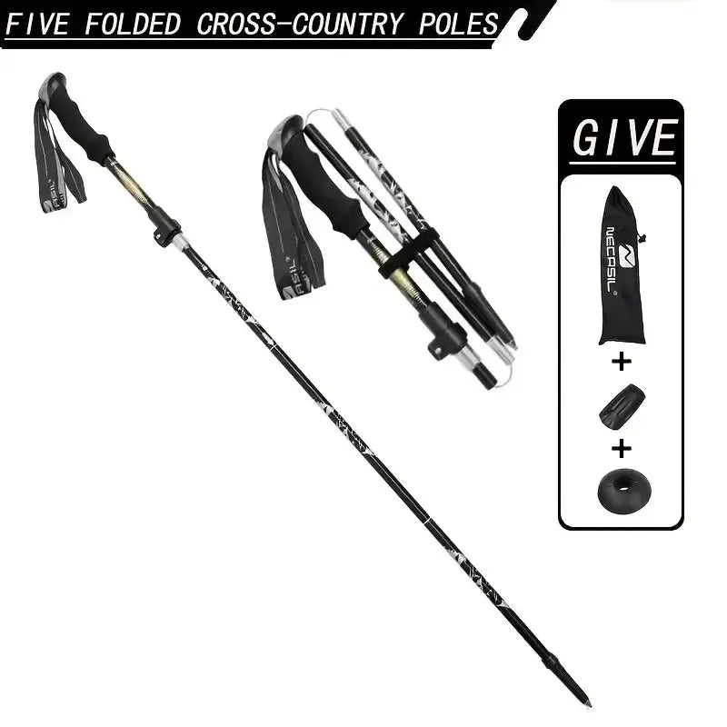 Five Section Folding Trekking Cane For Hiking And Walking - Lightweight 7075 Aluminum, Strong And Durable Outer Lock And High-density EVA Grip, Men'S And Women'S Cane, Foldable, Stretchable, Camping E