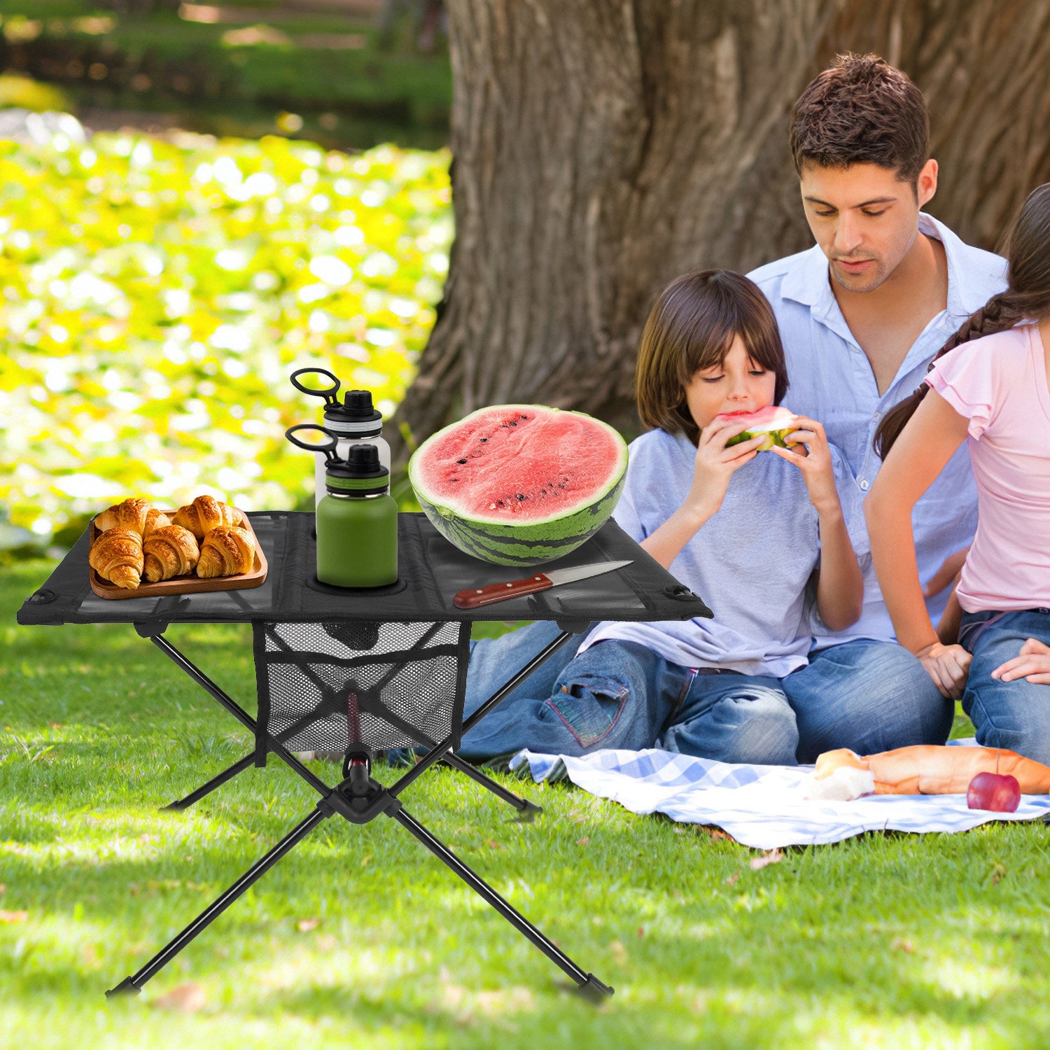 1Pc Portable Folding Camping Table Foldable Beach Table Aluminum Alloy Frame With 2 Cup Holders 2 Side Pockets Carry Bag For Picnic Camping Hiking Beach BBQ