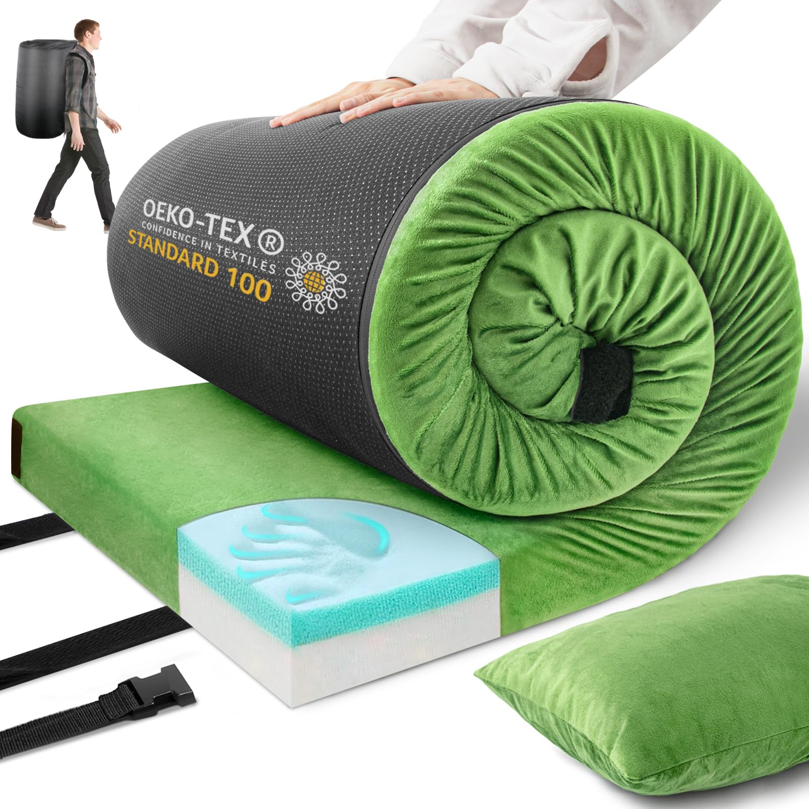 Memory Foam Camping Mattress Sleeping Pad3 Inch Waterproof Camping Mat to Portable Roll Up Mattress for FloorCarTent TravelCotSoft Thick Sleeping Mat for Kids Adults Camping Sleepover