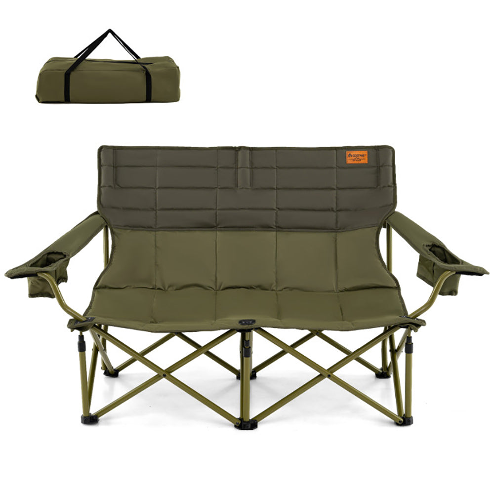Oversized Camping Chair Folding Loveseat Camping Couch With Cup Holders & Thick Padding