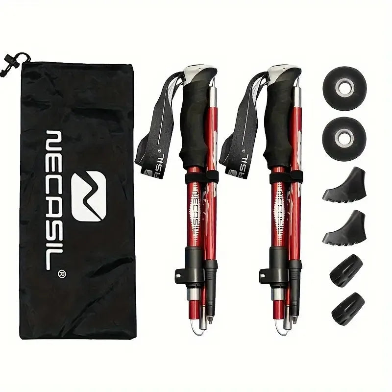 Five Section Folding Trekking Cane For Hiking And Walking - Lightweight 7075 Aluminum, Strong And Durable Outer Lock And High-density EVA Grip, Men'S And Women'S Cane, Foldable, Stretchable, Camping E