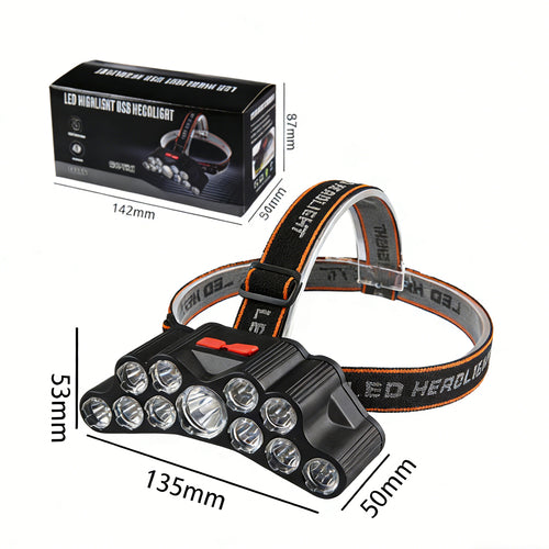 11 LED USB Rechargeable Flashlight With Builtin 18650 Battery Strong Light Camping Adventure Fishing Head Light Headlamp